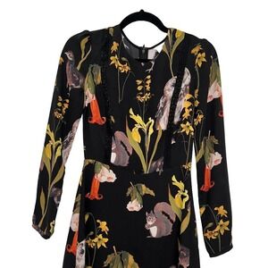 Aritzia Sunday Best Owl Floral Print‎ Long Sleeve Mini Dress size 0